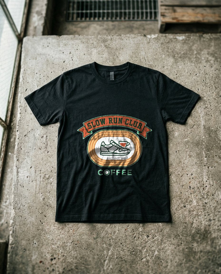 Retro Slow Run Coffee Crest — lifestyle photo