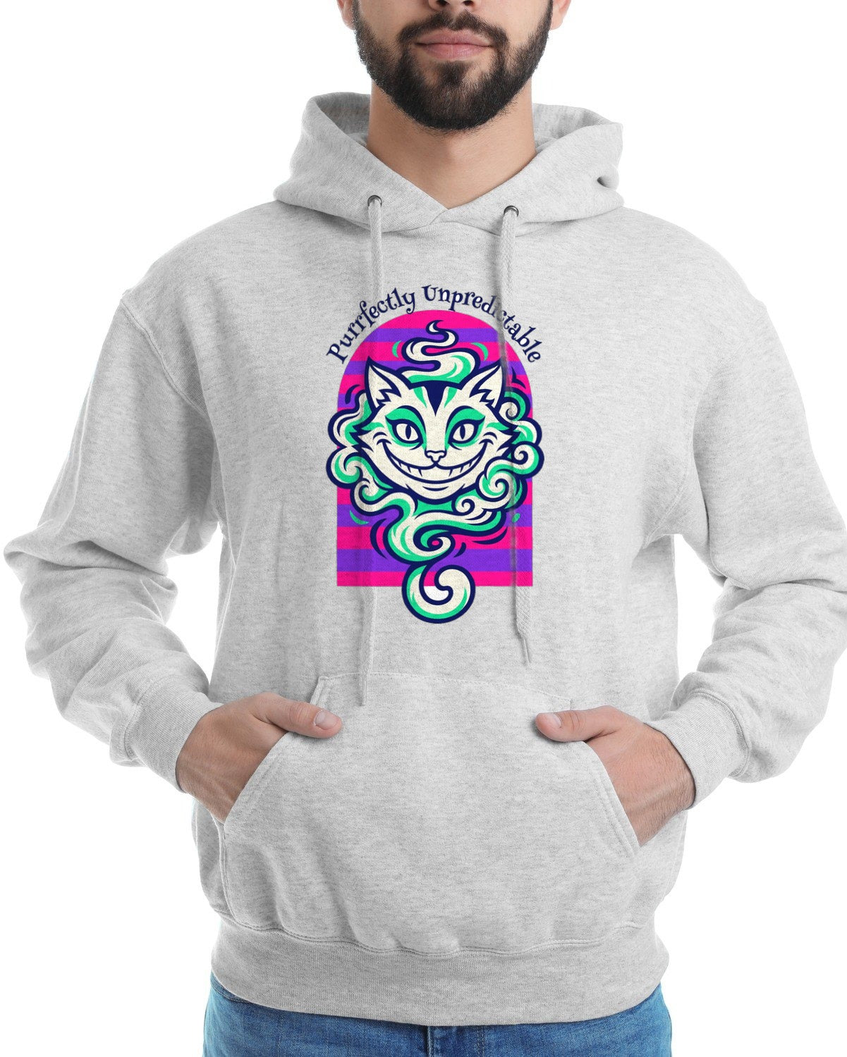 Unpredictable Trickster Striped Cat Tee Hoodie — lifestyle photo