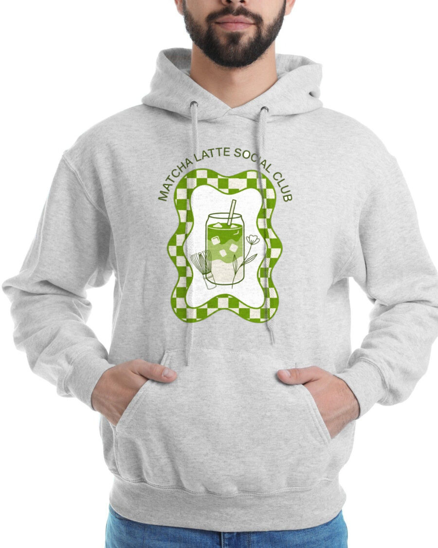Wavy Checkerboard Matcha Ritual Hoodie — lifestyle photo