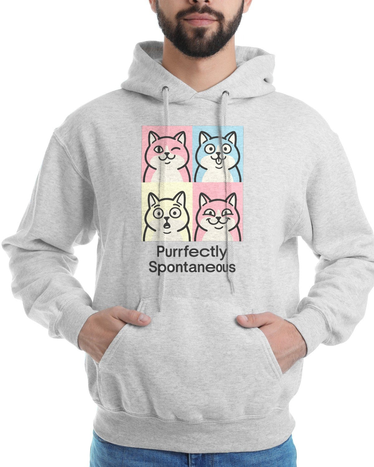 Pastel Pop Art Kitten Grid Hoodie — lifestyle photo