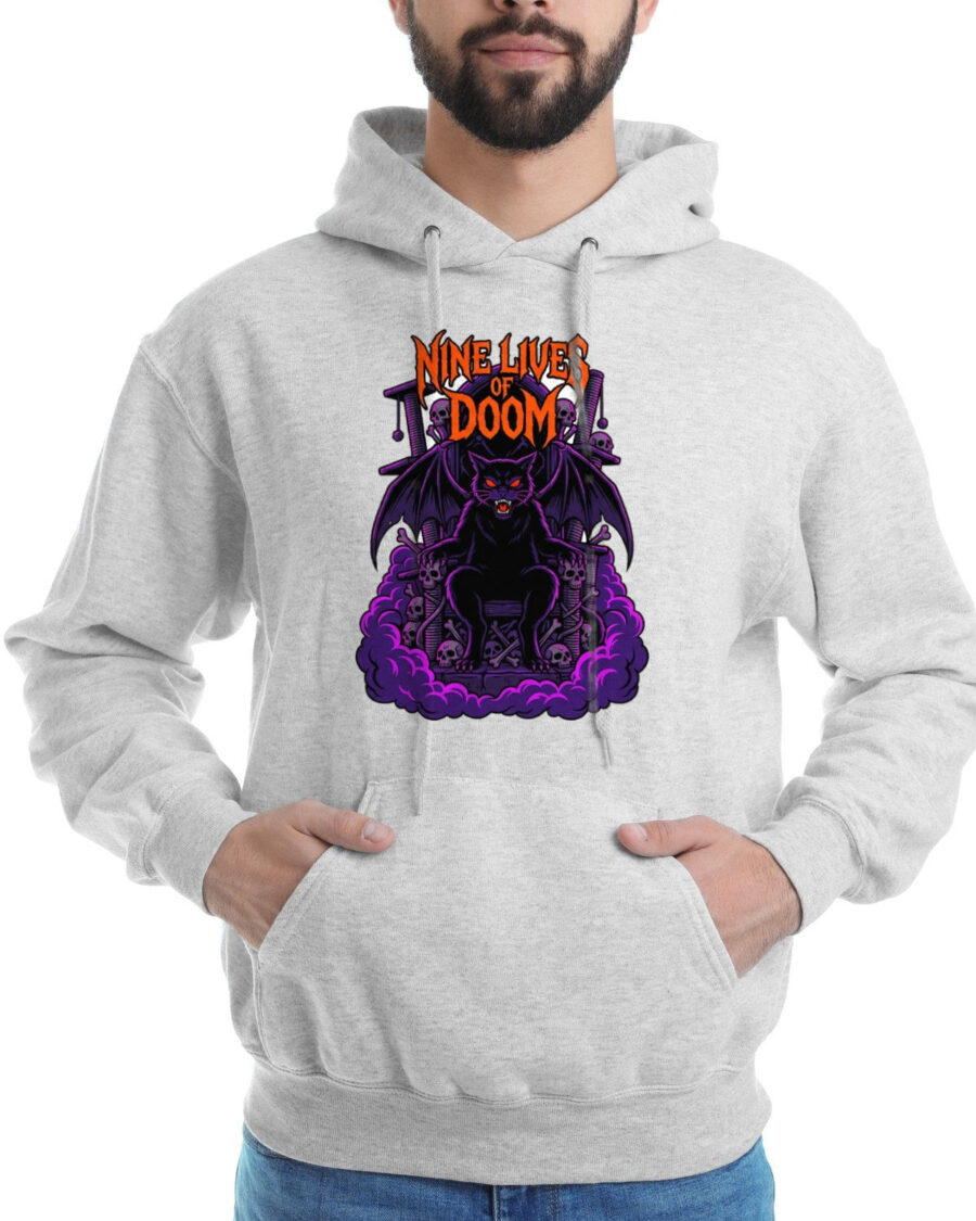 Feline of the Abyss Gothic Metal Hoodie — lifestyle photo