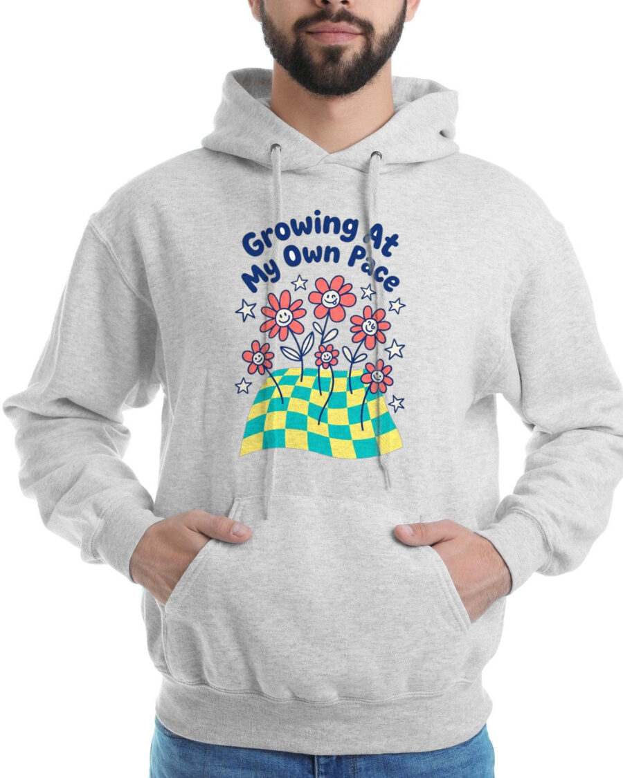 Growing At My Own Pace Wobbly Garden Hoodie — lifestyle photo
