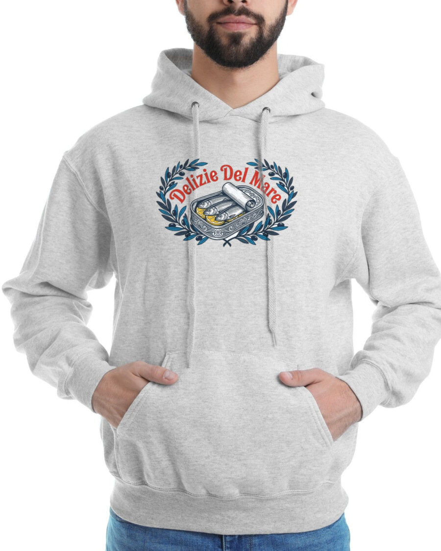 Retro Italian Sardine Tin Art Hoodie — lifestyle photo