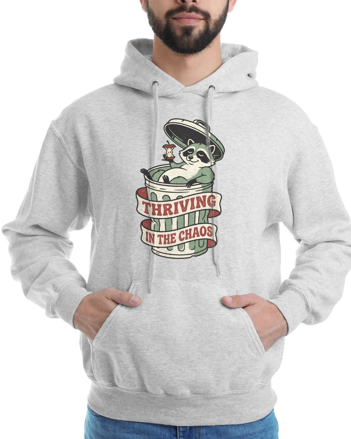 Thriving In The Chaos Raccoon Tee Hoodie — lifestyle photo