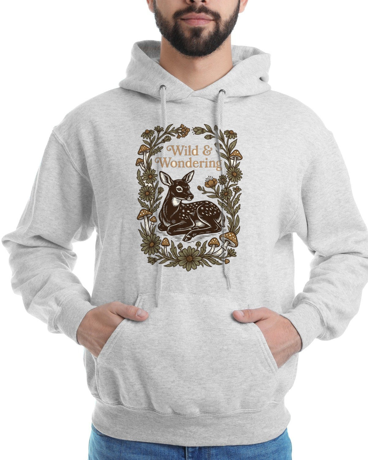 Forest Child Vintage Fawn & Fungi Hoodie — lifestyle photo