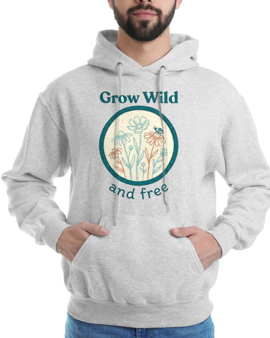 Stitched Meadow & Little Beetle Faux Embroidery Hoodie — lifestyle photo
