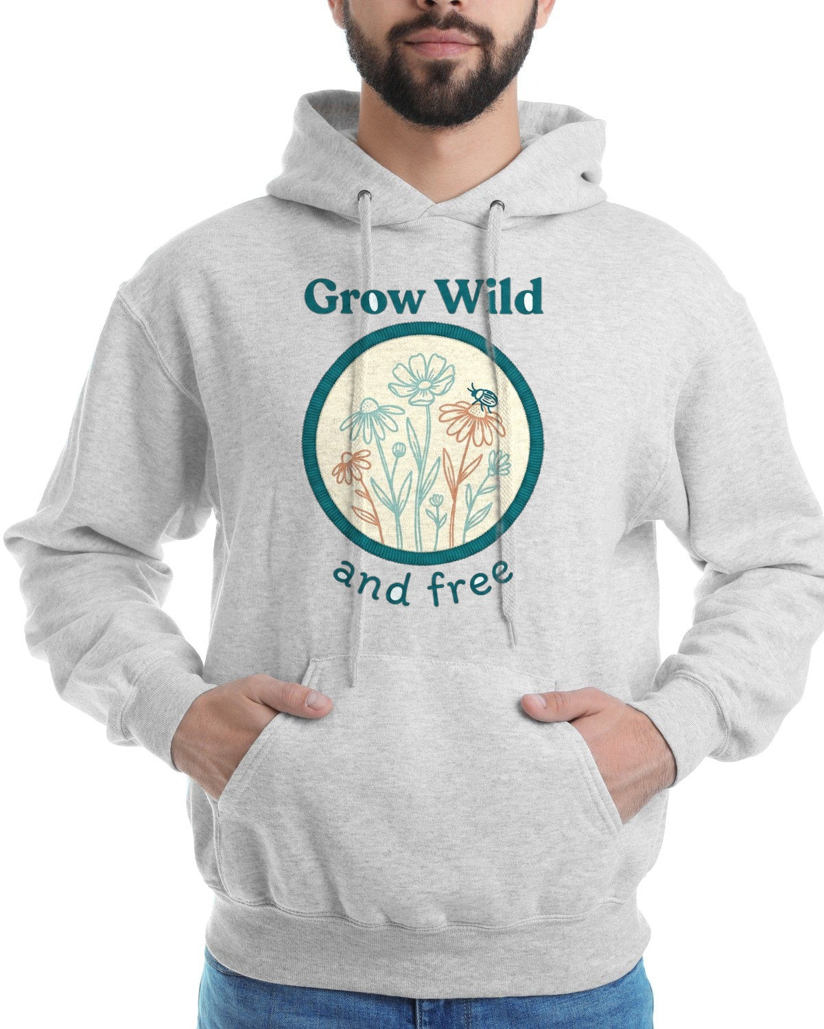 Stitched Meadow & Little Beetle Faux Embroidery Hoodie — lifestyle photo