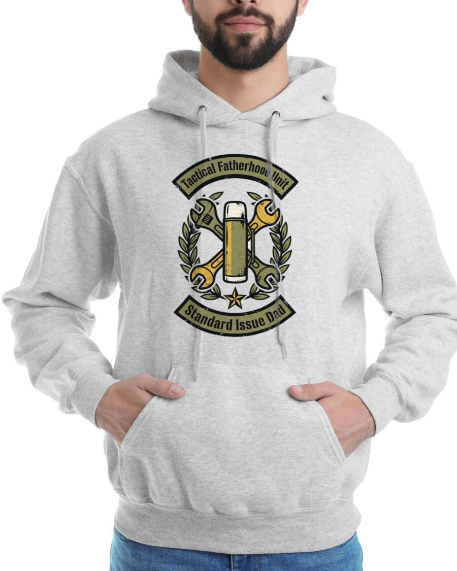 Tactical Fatherhood Unit Vintage Insignia Hoodie — lifestyle photo