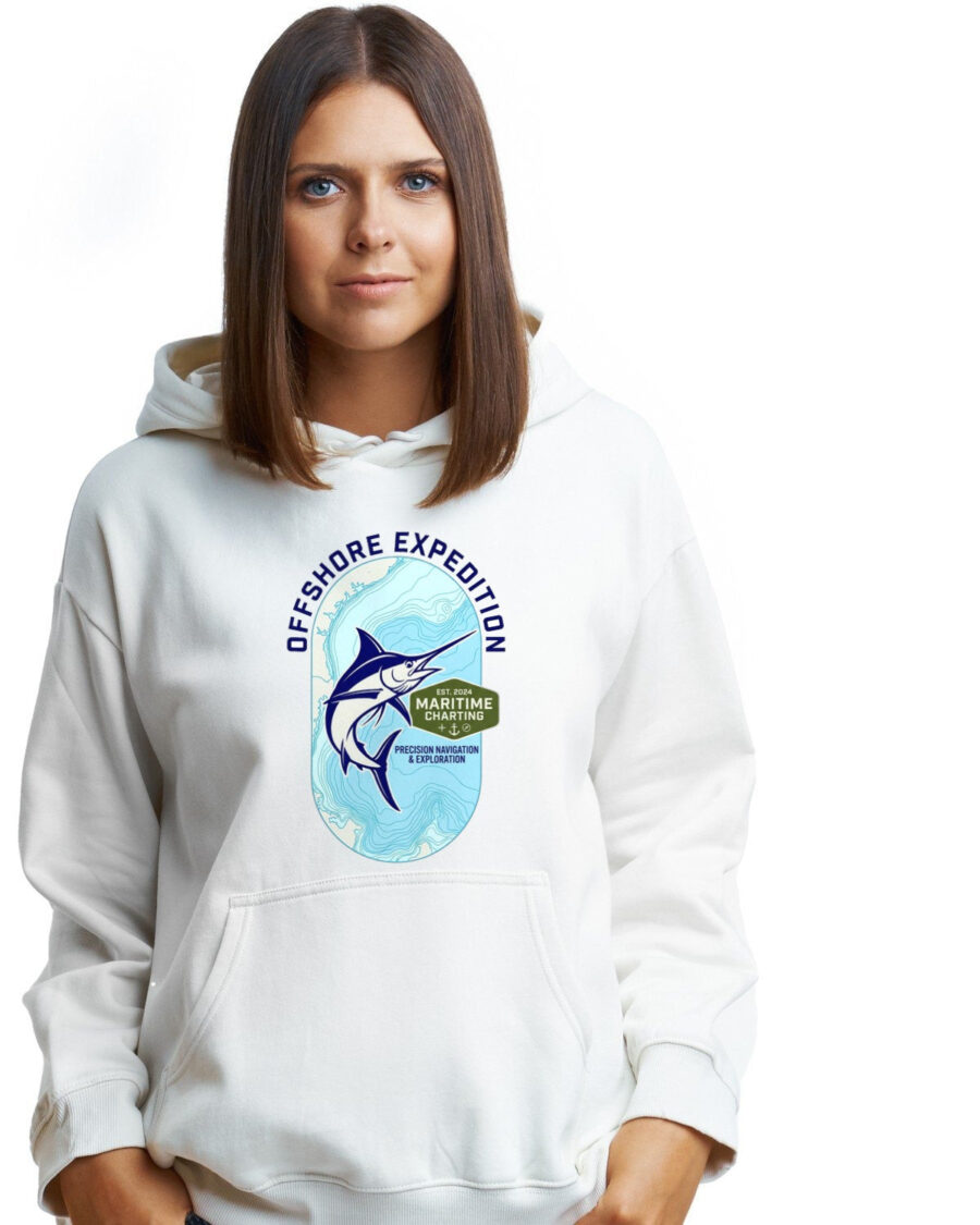 Coastal Bathymetry Marlin Badge Hoodie — lifestyle photo