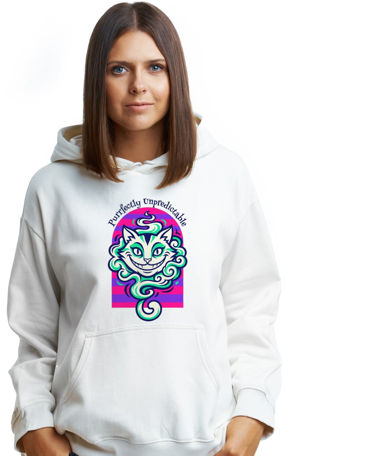 Unpredictable Trickster Striped Cat Tee Hoodie — lifestyle photo