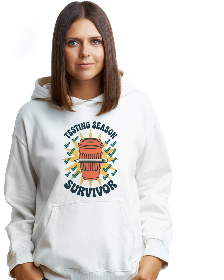 Testing Season Survivor Groovy Cup Hoodie — lifestyle photo