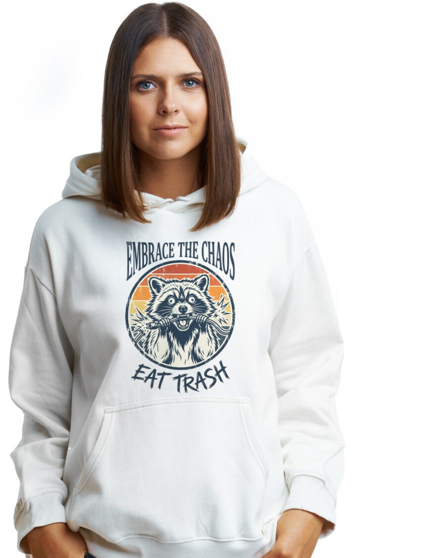 Feral & Free Retro Trash Panda Hoodie — lifestyle photo