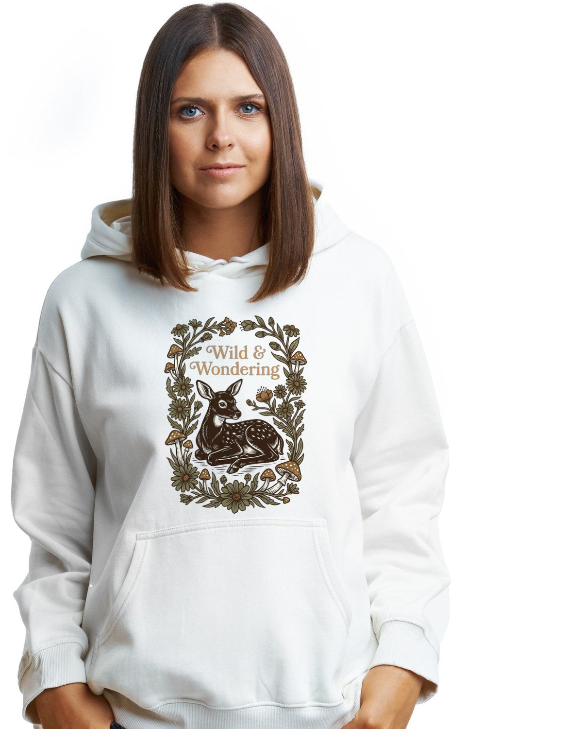 Forest Child Vintage Fawn & Fungi Hoodie — lifestyle photo