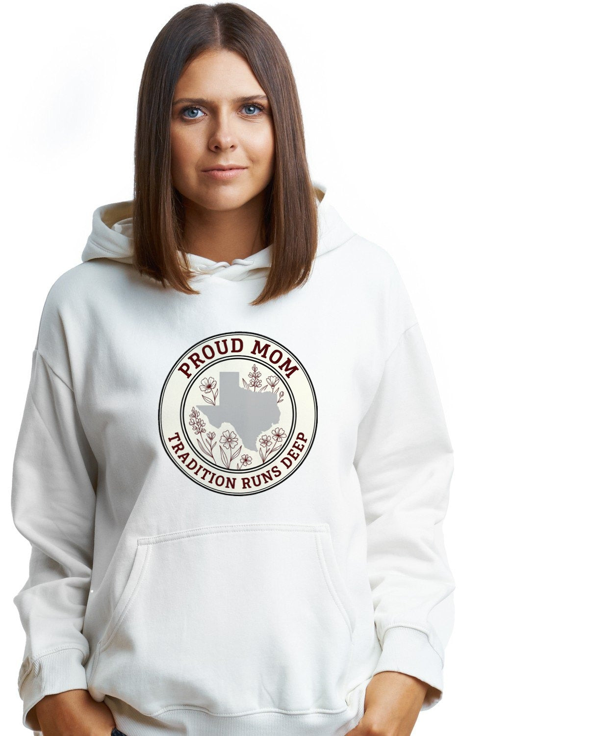 Maroon Tradition Proud Mom Seal Hoodie — lifestyle photo