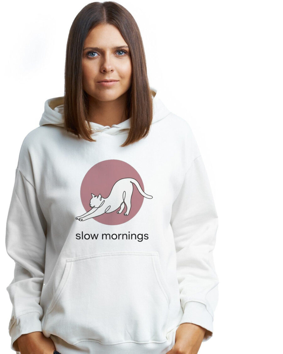 Minimalist Single-Line Stretching Cat Hoodie — lifestyle photo