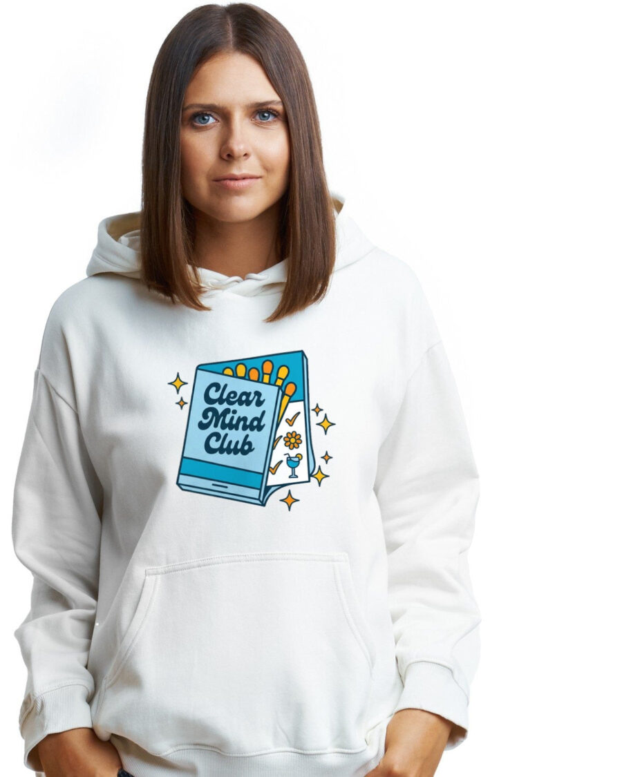 Clear Mind Club Retro Matchbook Hoodie — lifestyle photo