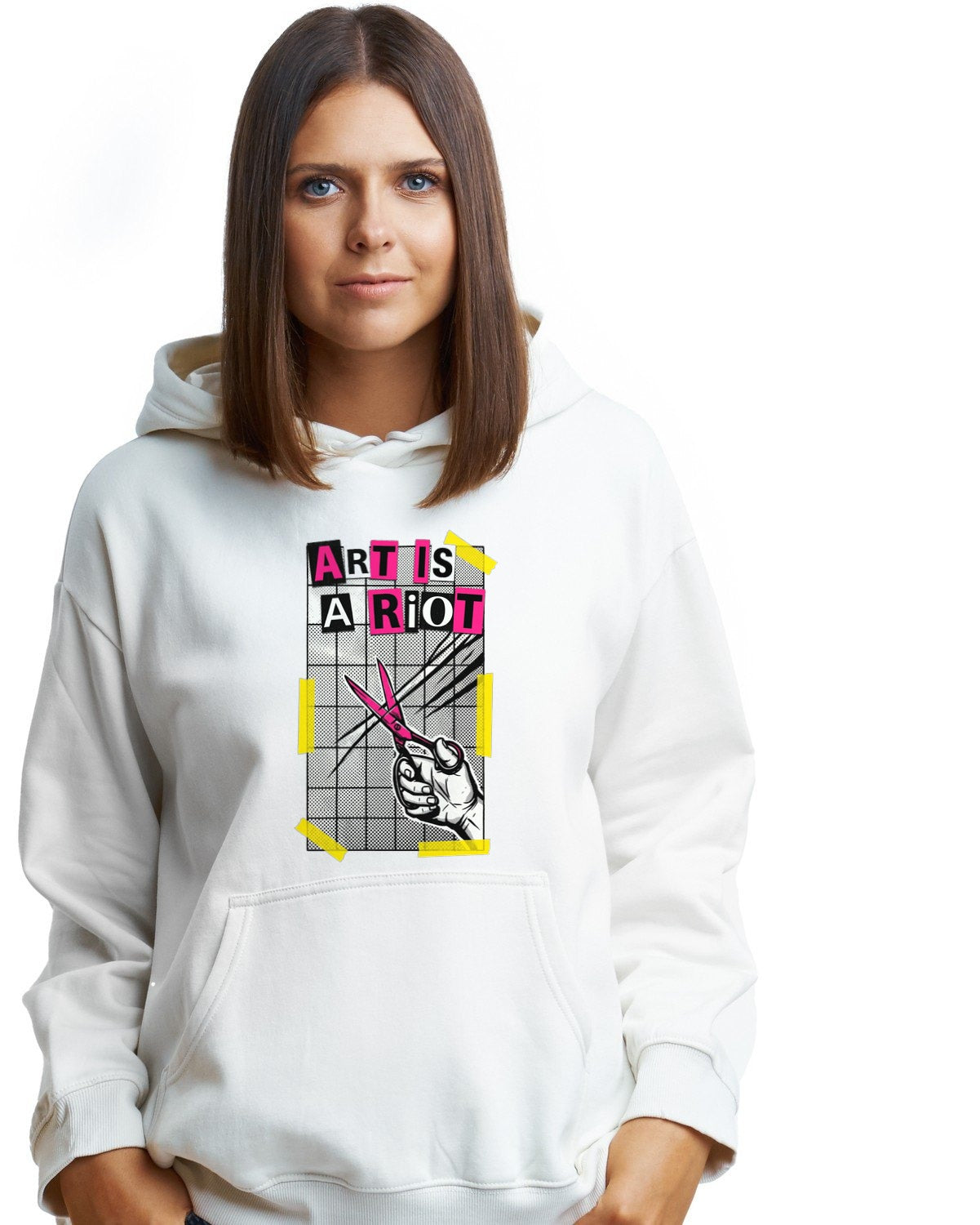 Cut Paste Rebel Zine Manifesto Hoodie — lifestyle photo