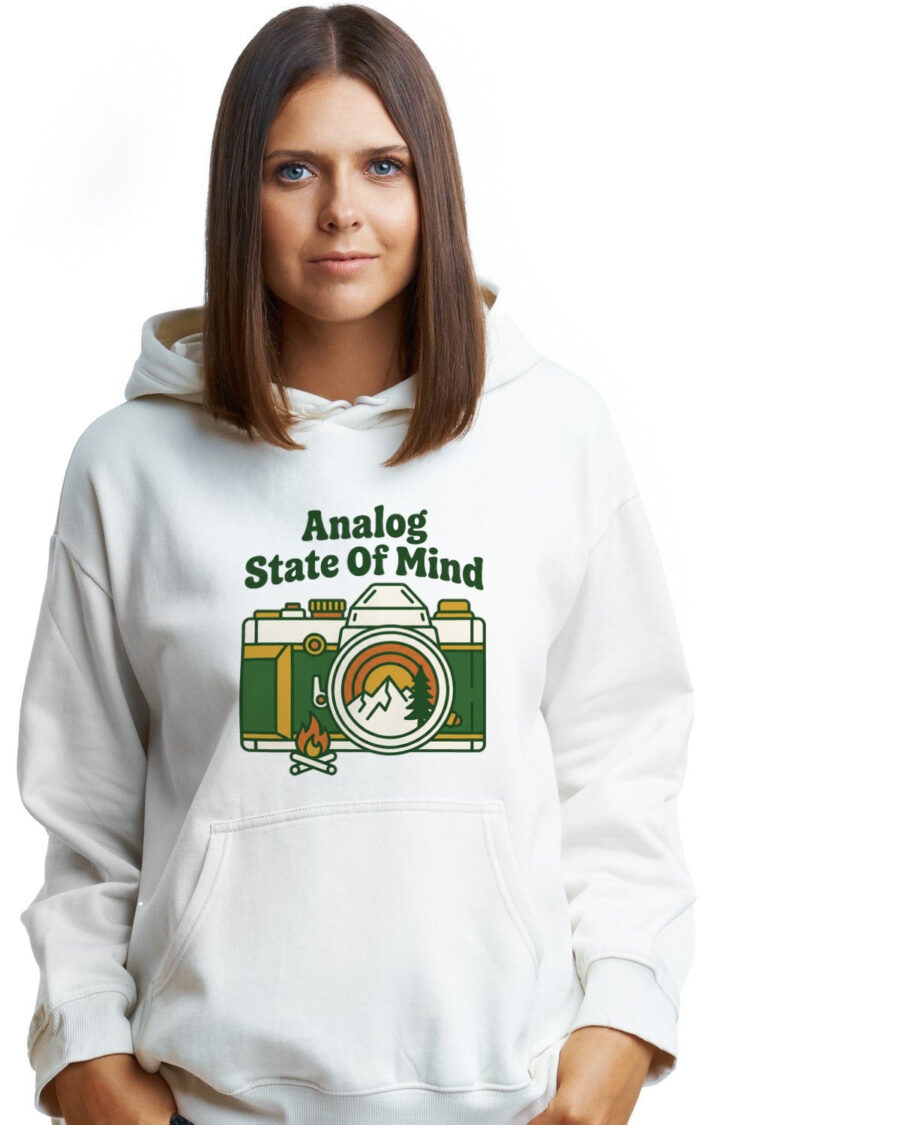 Analog State of Mind Retro Camera Hoodie — lifestyle photo