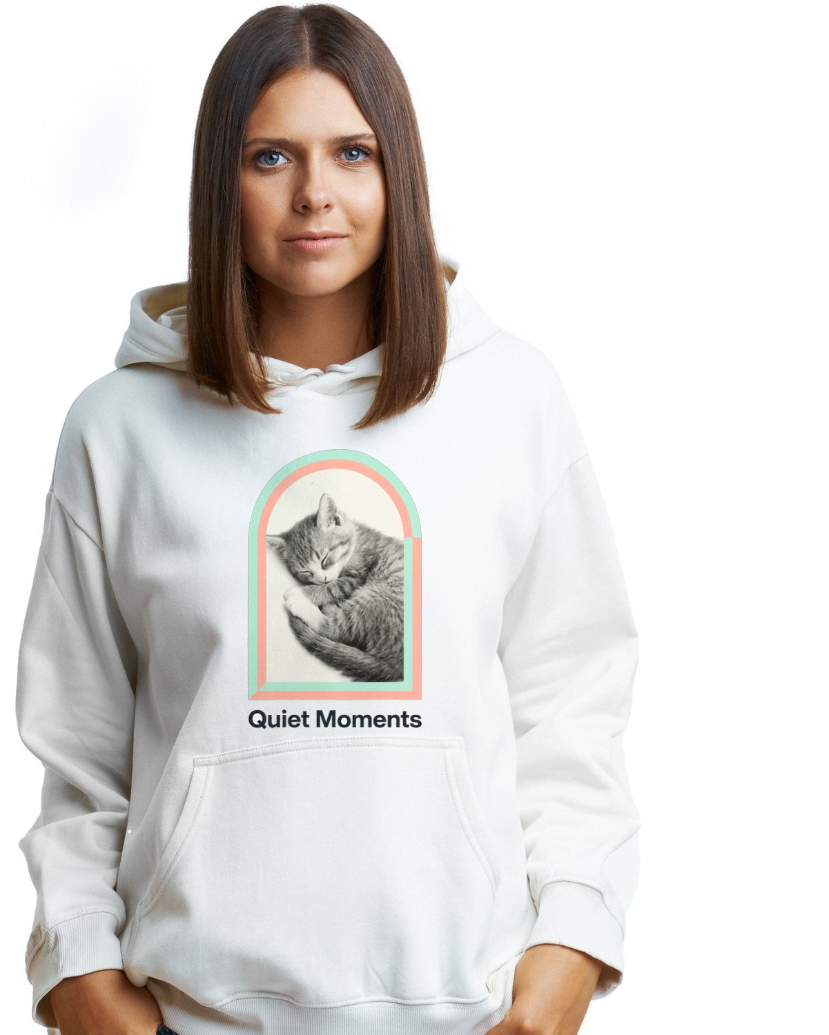 Pastel Window Dreaming Kitten Hoodie — lifestyle photo