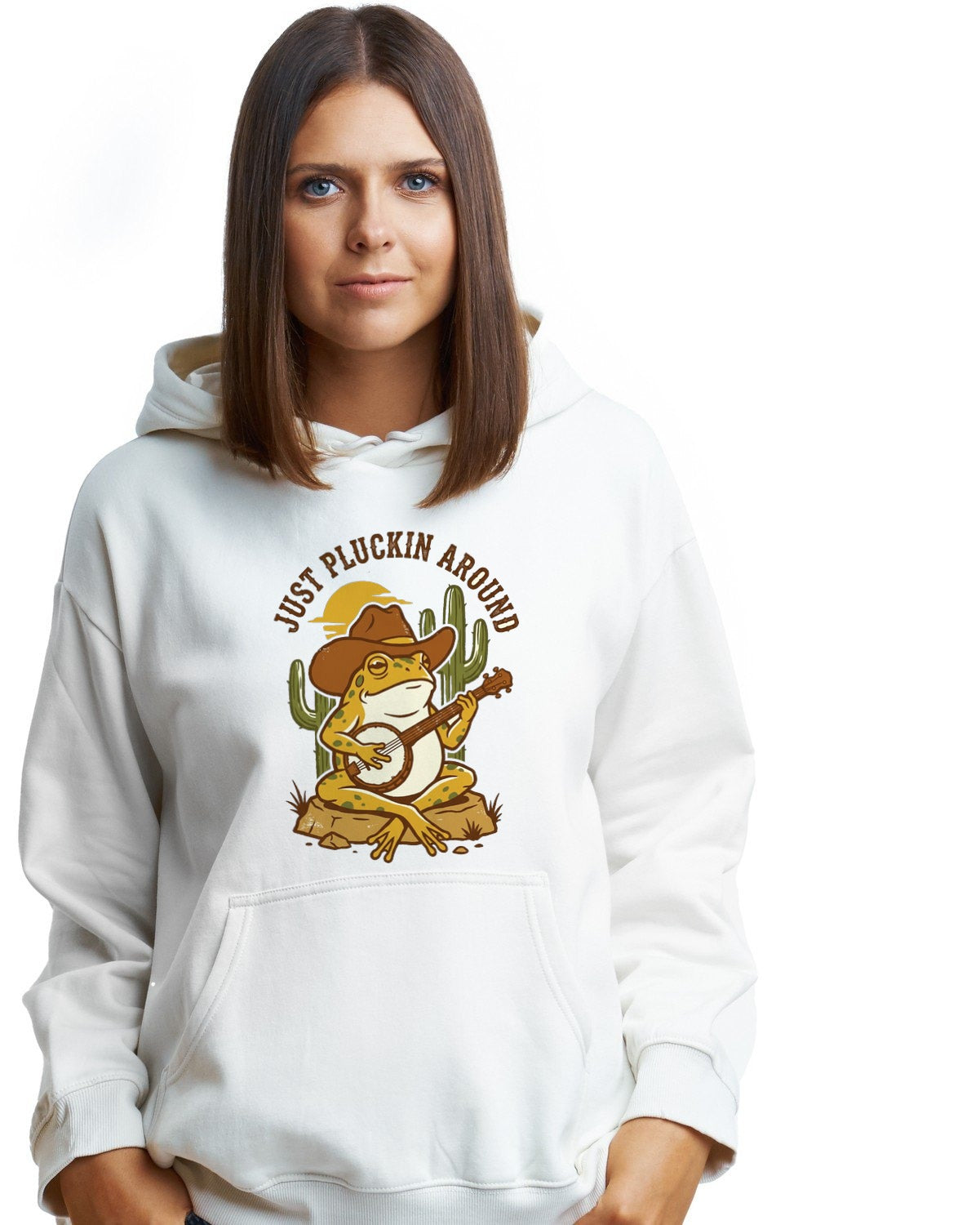 Desert Strummer Cowboy Toad Hoodie — lifestyle photo