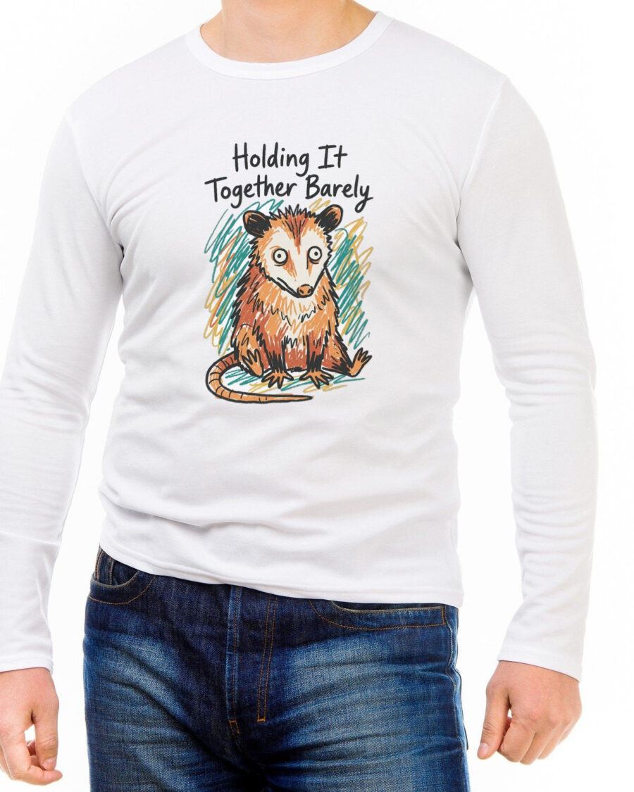Holding It Together Crayon Opossum Long Sleeve — lifestyle photo