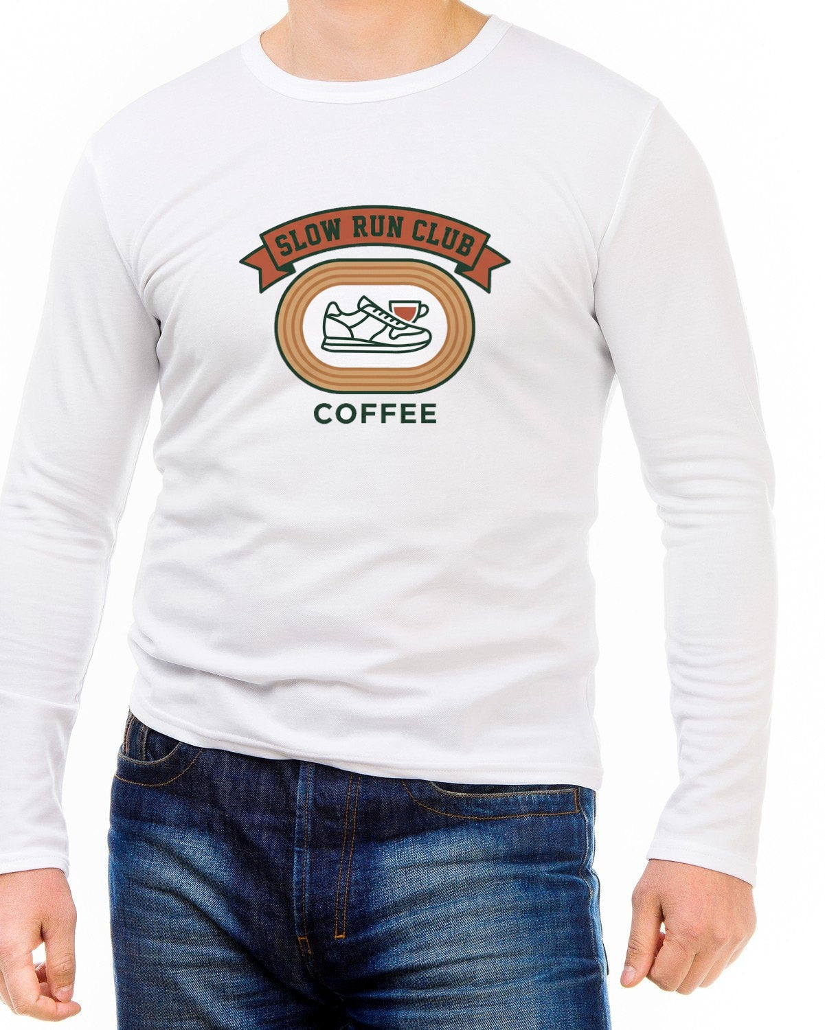 Retro Slow Run Coffee Crest Long Sleeve — lifestyle photo