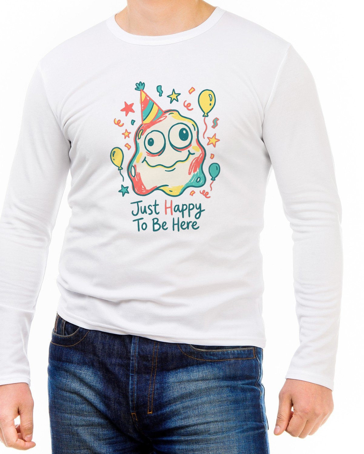 Wobbly Party Blob Just Happy To Be Here Long Sleeve — lifestyle photo