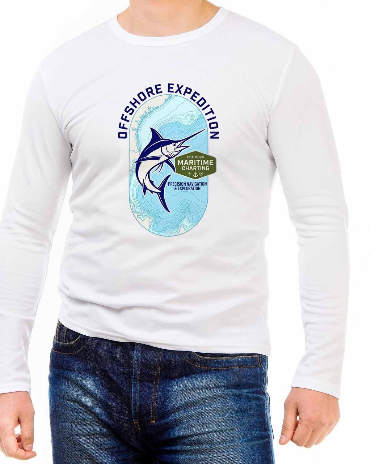 Coastal Bathymetry Marlin Badge Long Sleeve — lifestyle photo