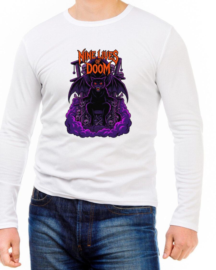 Feline of the Abyss Gothic Metal Long Sleeve — lifestyle photo