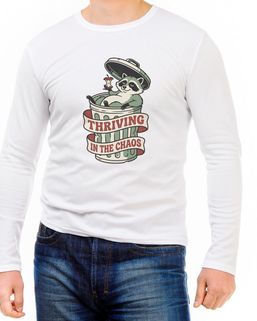 Thriving In The Chaos Raccoon Tee Long Sleeve — lifestyle photo