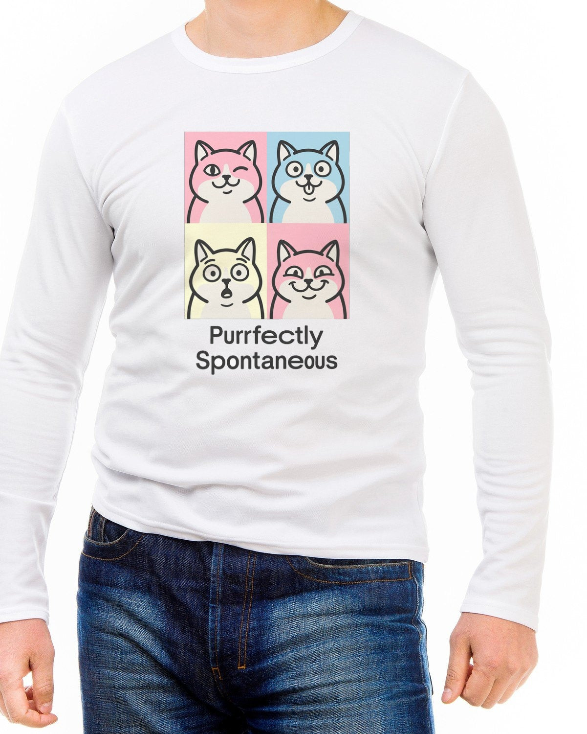 Pastel Pop Art Kitten Grid Long Sleeve — lifestyle photo