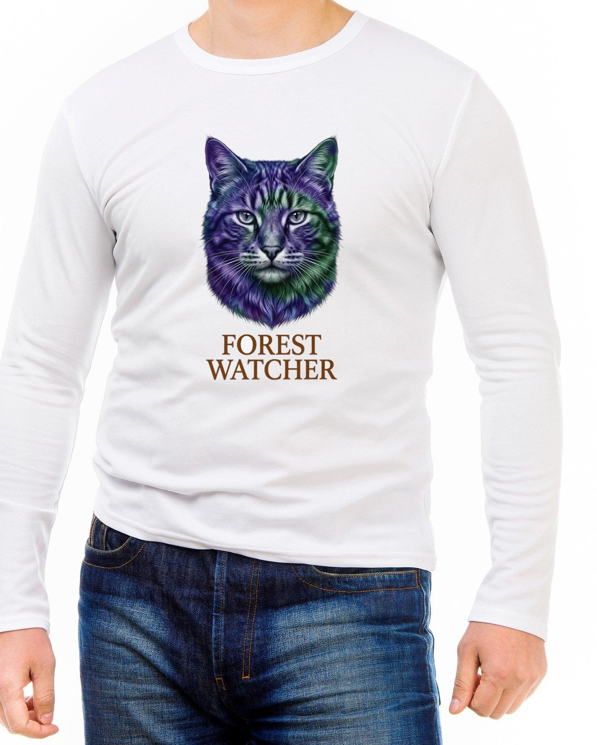 Mystical Mountain Cat Stare Tie-Dye Long Sleeve — lifestyle photo