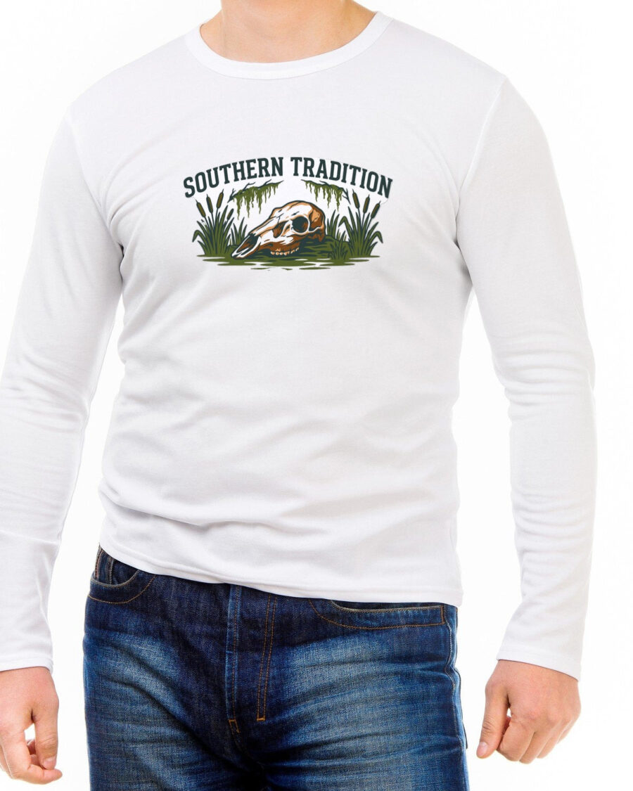 Vintage Southern Outdoors Deer Skull Long Sleeve — lifestyle photo