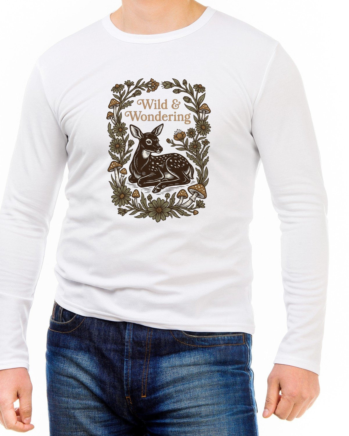 Forest Child Vintage Fawn & Fungi Long Sleeve — lifestyle photo