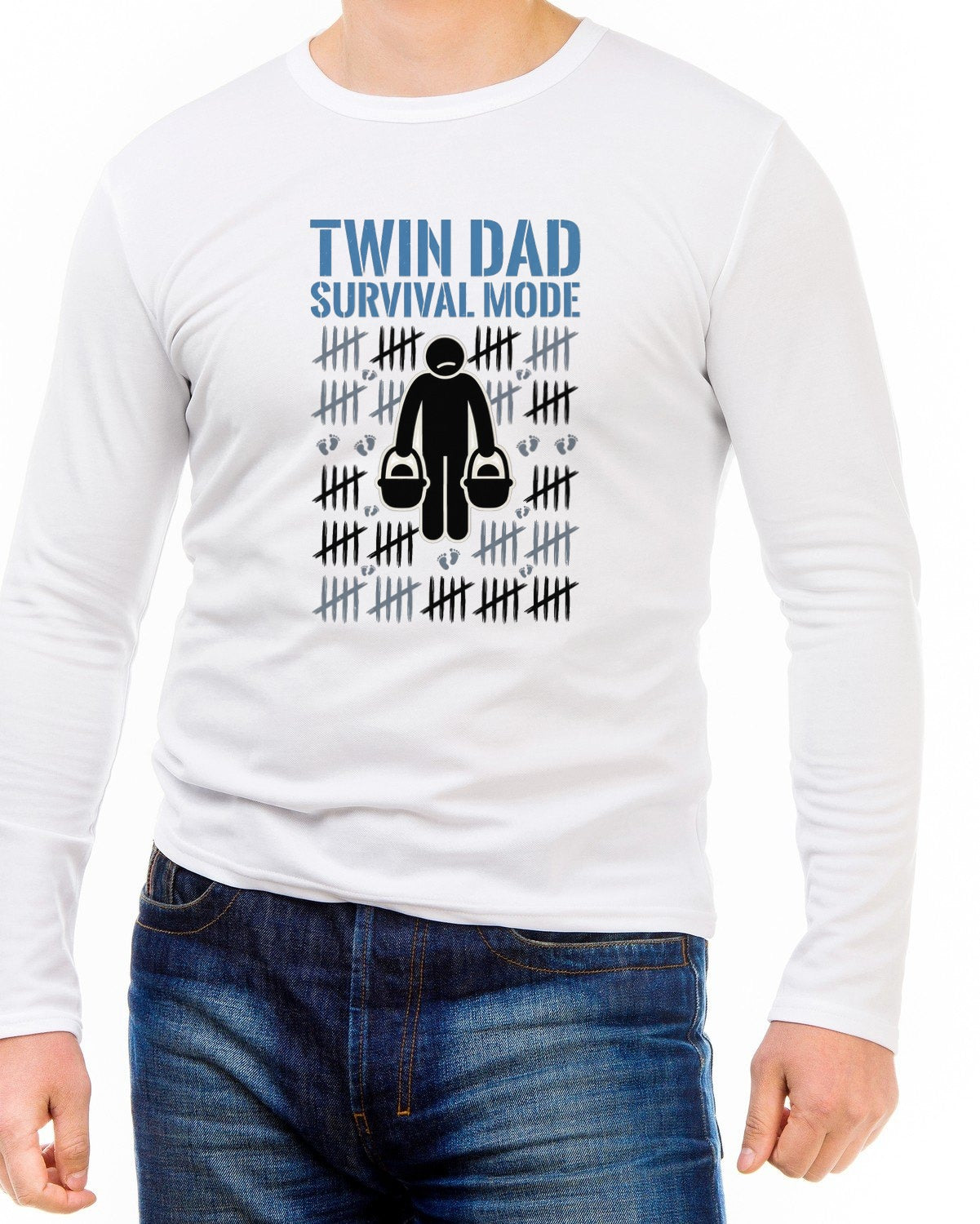Twin Dad Survival Tally Tracker Long Sleeve — lifestyle photo