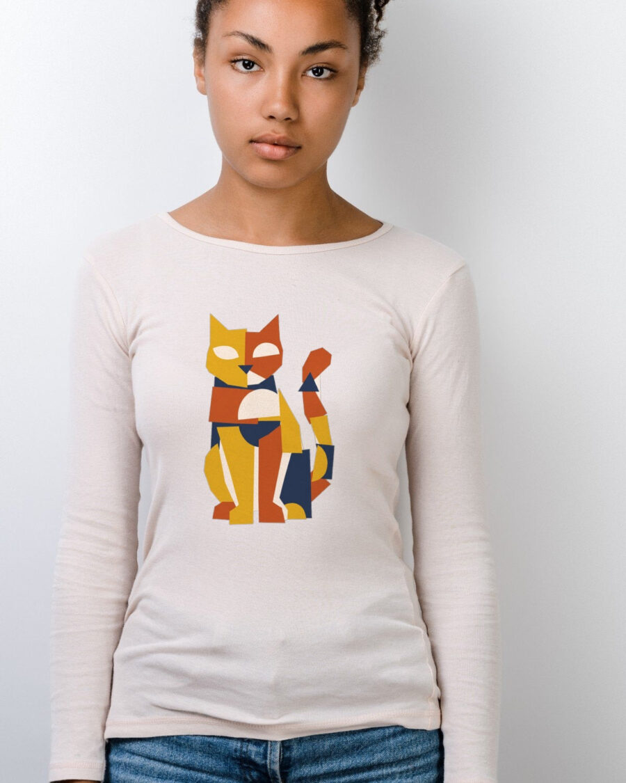 Avant-Garde Paper Cutout Feline Long Sleeve — lifestyle photo