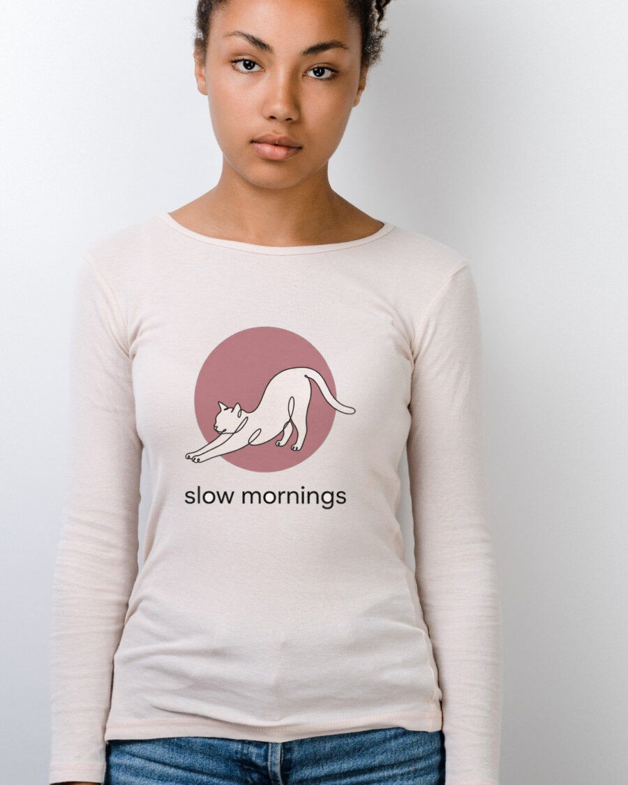 Minimalist Single-Line Stretching Cat Long Sleeve — lifestyle photo