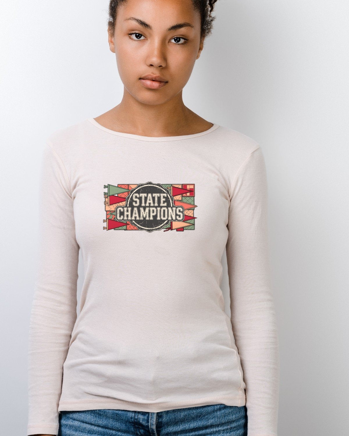 Vintage Varsity Patchwork Tee Long Sleeve — lifestyle photo