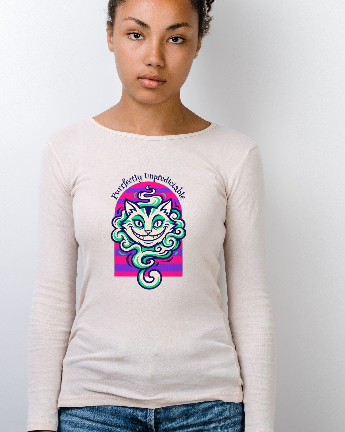 Unpredictable Trickster Striped Cat Tee Long Sleeve — lifestyle photo