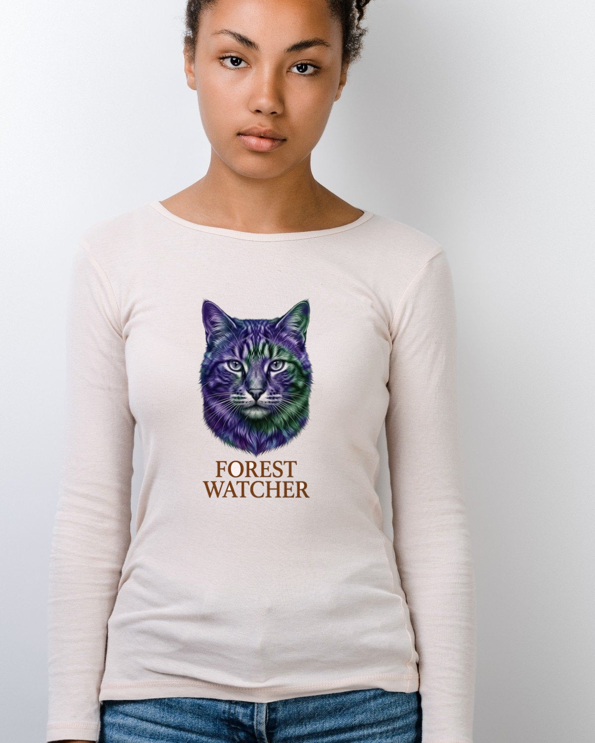 Mystical Mountain Cat Stare Tie-Dye Long Sleeve — lifestyle photo