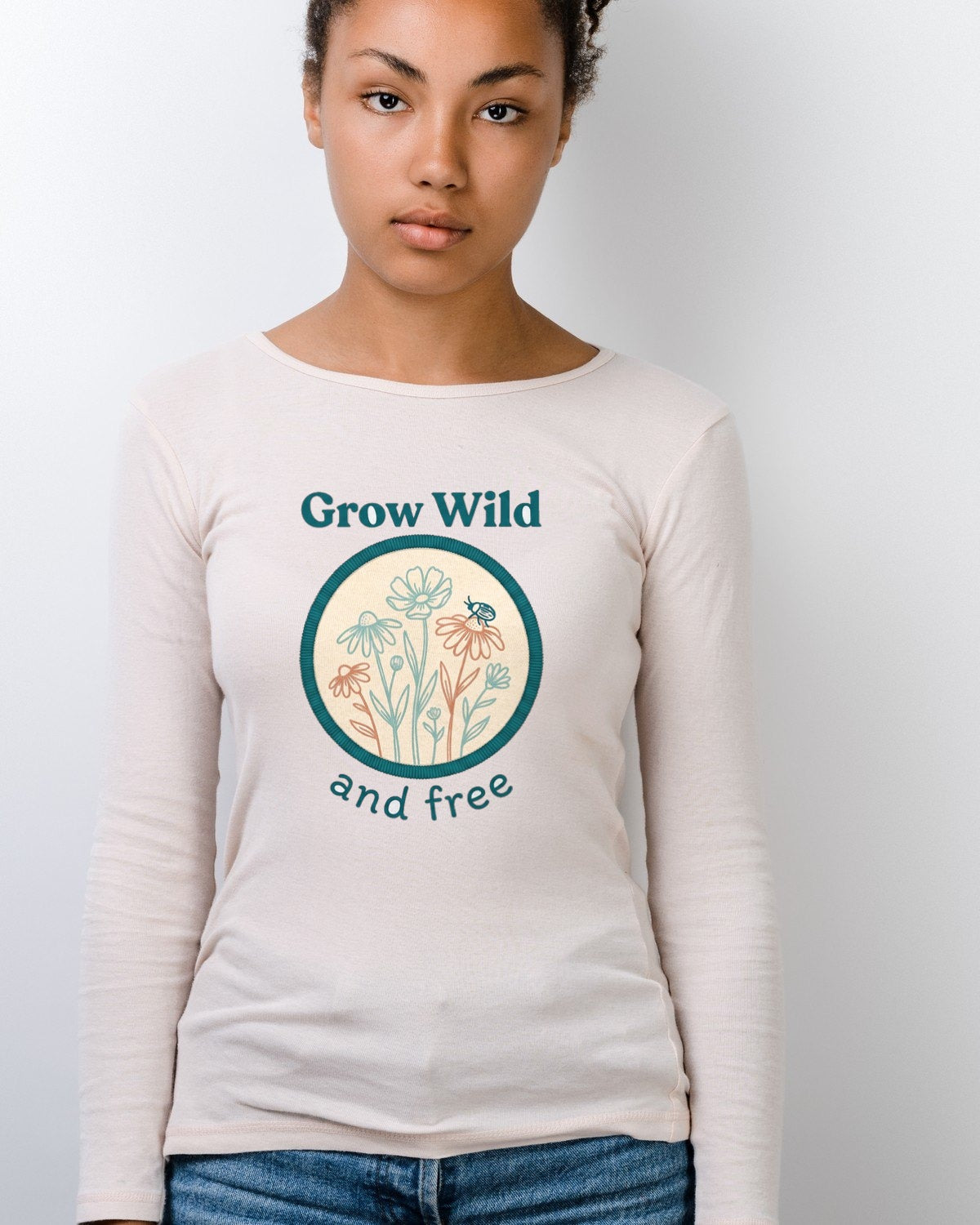Stitched Meadow & Little Beetle Faux Embroidery Long Sleeve — lifestyle photo