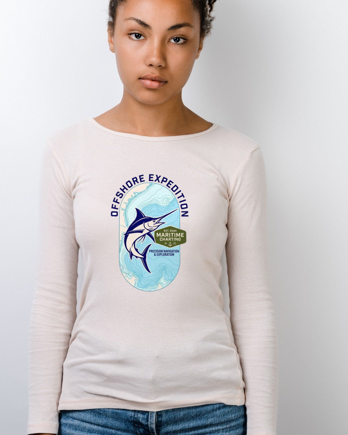 Coastal Bathymetry Marlin Badge Long Sleeve — lifestyle photo