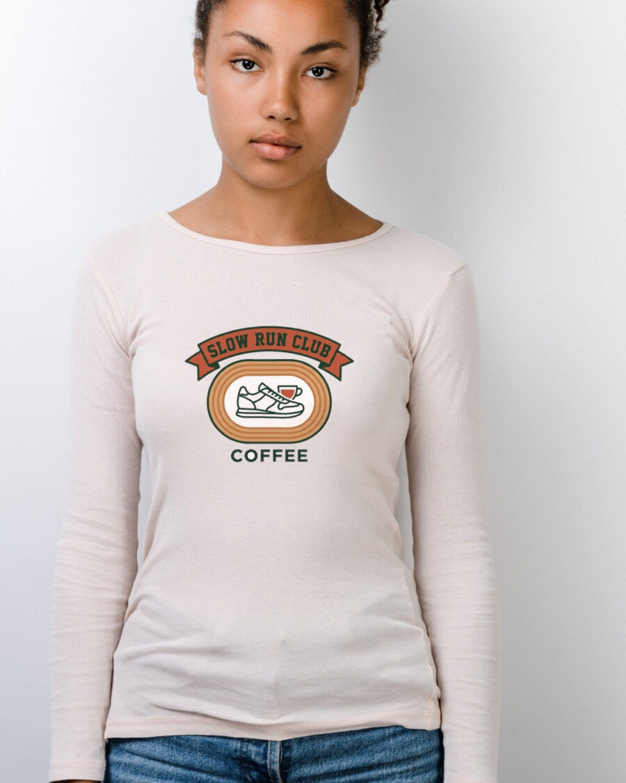 Retro Slow Run Coffee Crest Long Sleeve — lifestyle photo
