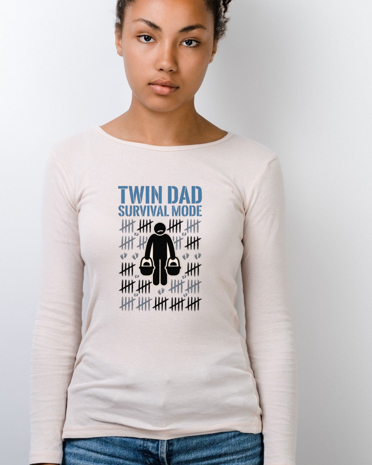 Twin Dad Survival Tally Tracker Long Sleeve — lifestyle photo