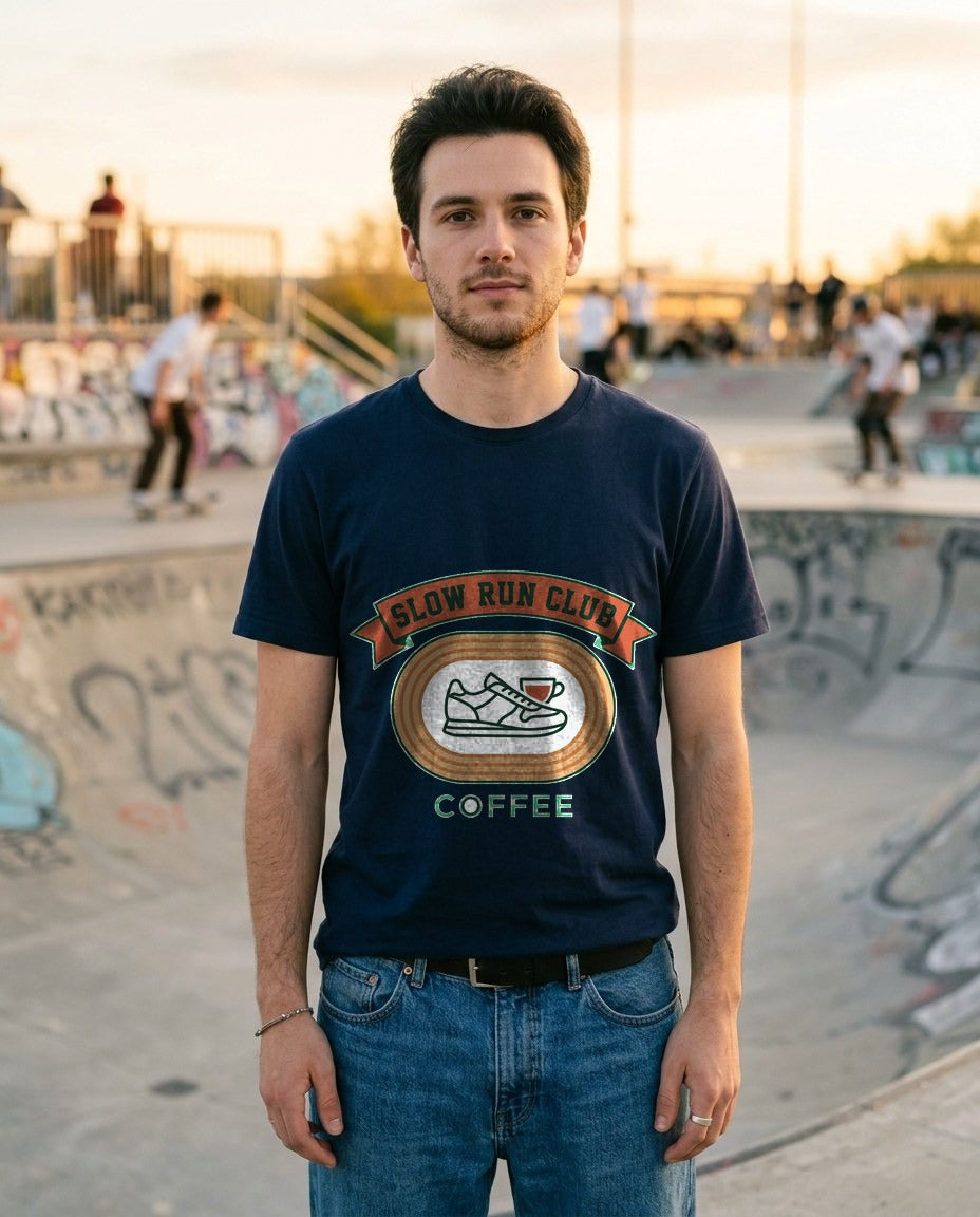 Retro Slow Run Coffee Crest — lifestyle photo