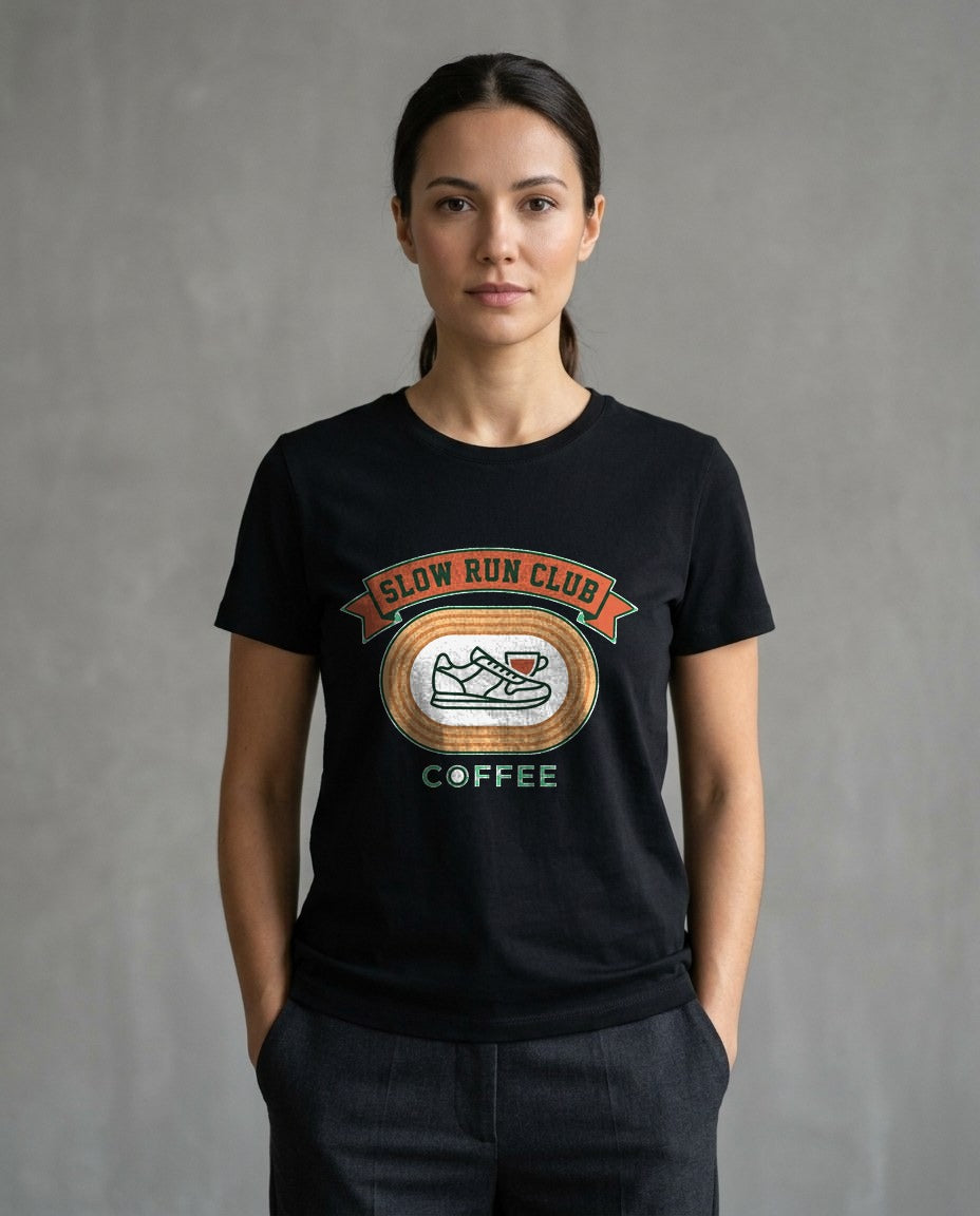 Retro Slow Run Coffee Crest — lifestyle photo