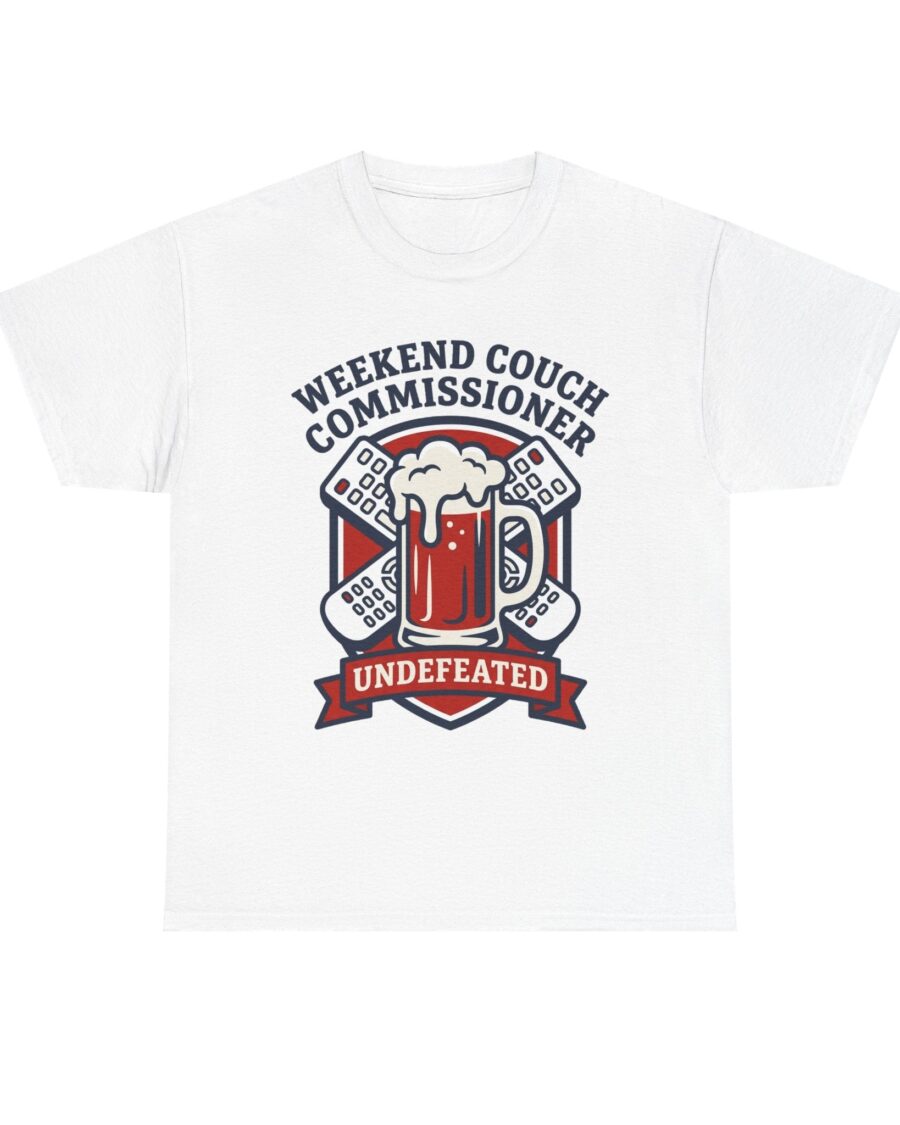 Weekend Couch Commissioner Crest Tee — lifestyle photo