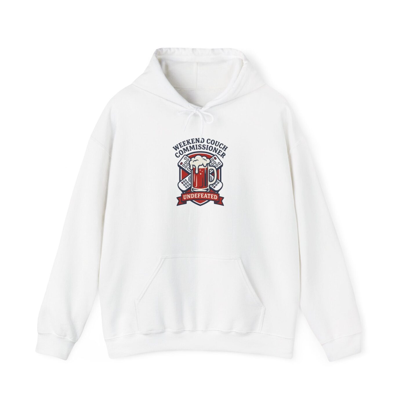 Weekend Couch Commissioner Crest Tee Hoodie — lifestyle photo