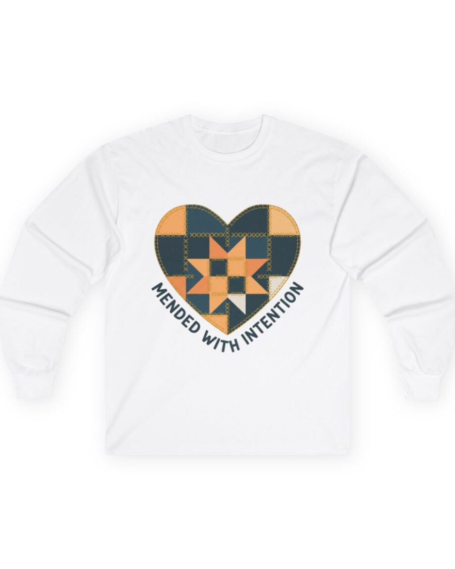 Mended With Intention Patchwork Heart Long Sleeve — lifestyle photo