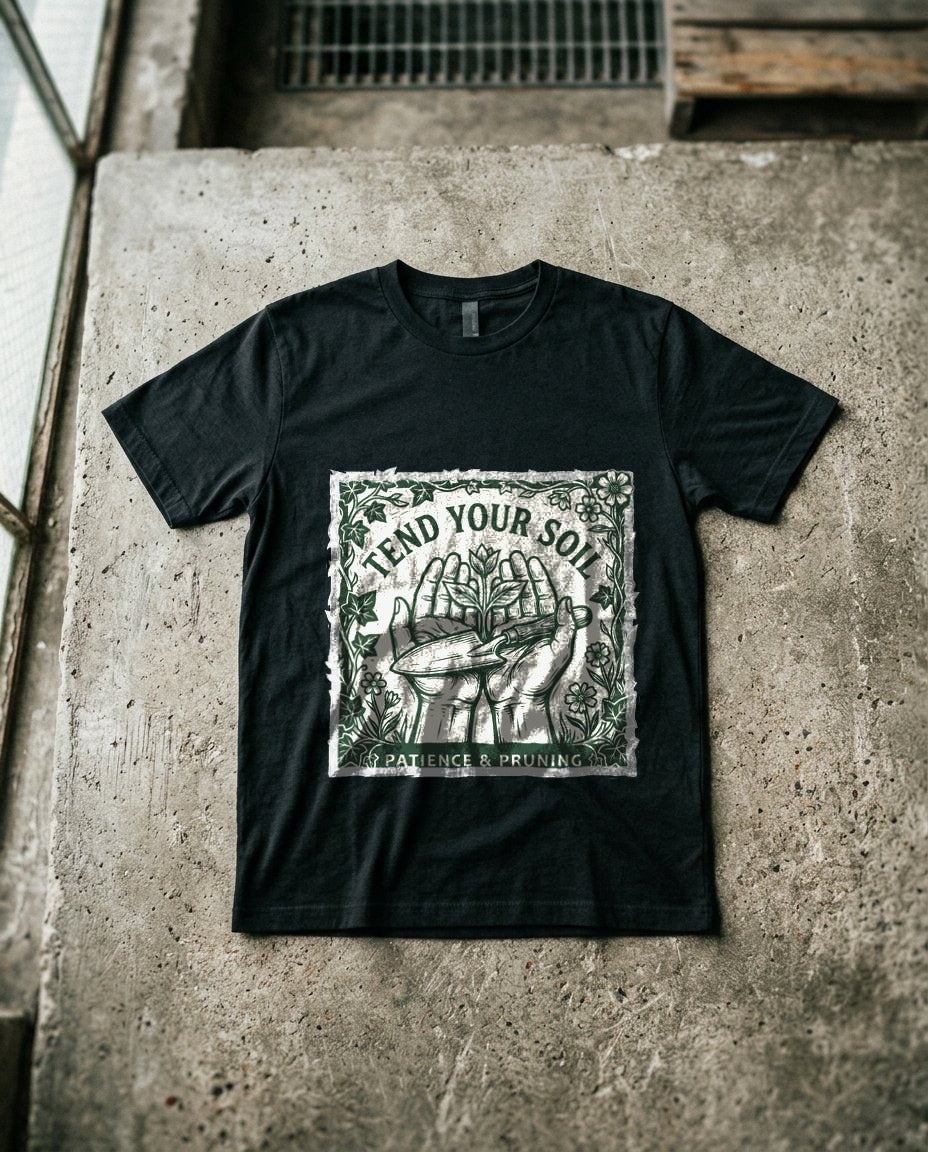 Tend Your Soil Linocut Hands — lifestyle photo